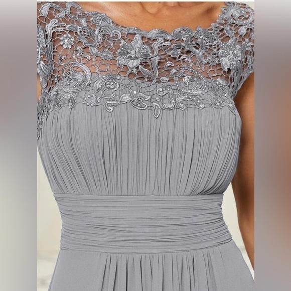 Ever Pretty elegant Maxi Long Lace Cap Sleeve dress- Gray- Size L - Picture 3 of 5